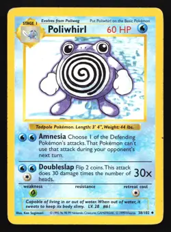 Pokemon Poliwhirl 38/102 WotC Base Set Shadowless Unlimited MP - Image 1