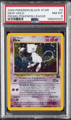2000 POKEMON PROMO BLACK STAR POKEMON LEAGUE #9 MEW-HOLO PSA 8 - Image 1
