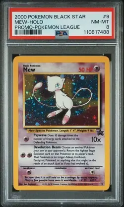 2000 POKEMON PROMO BLACK STAR POKEMON LEAGUE #9 MEW-HOLO PSA 8 - Image 1