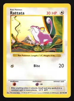 Pokemon Rattata 61/102 WotC Base Set Shadowless Unlimited MP - Image 1