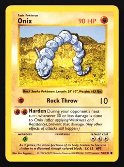 Pokemon Onix 56/102 WotC Base Set Shadowless Unlimited MP - Image 1