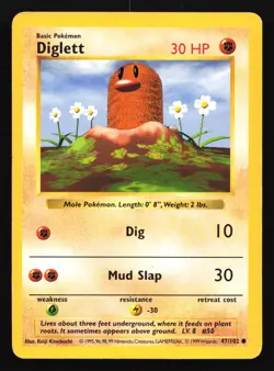 Pokemon Diglett 47/102 WotC Base Set Shadowless Unlimited MP - Image 1