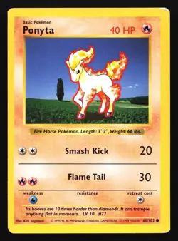 Pokemon Ponyta 60/102 WotC Base Set Shadowless Unlimited MP - Image 1