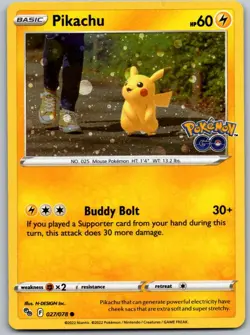 Pikachu (27) 027/078 Common Pokemon GO Near Mint - Image 1