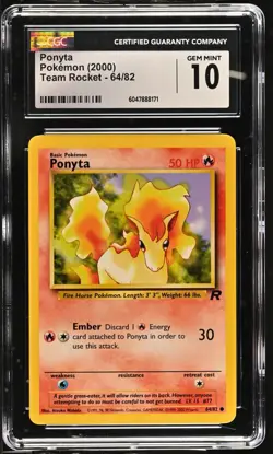 CGC 10 Ponyta 64/82 Team Rocket 2000 Pokemon Card - Image 1