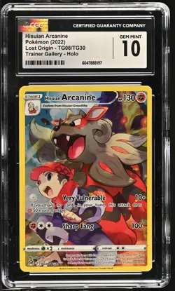 CGC 10 Hisuian Arcanine TG08/TG30 SWSH Lost Origin 2022 Pokemon Card - Image 1