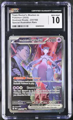 CGC 10 Gem Mint Team Rocket's Mewtwo ex 231/182 Pokemon Destined Rivals SIR psa - Image 1