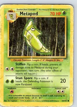 Pokemon TCG Metapod Base Set 54/102 Unlimited Regular Common Card WOTC HP - Image 1