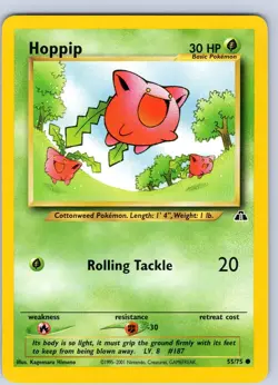 Pokemon TCG Hoppip Neo Discovery 55/75 Unlimited Regular Common Card WOTC NM - Image 1