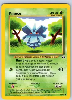 Pokemon TCG Pineco Neo Discovery 61/75 Unlimited Regular Common Card WOTC LP-NM - Image 1