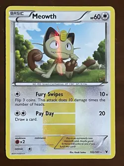 NM Secret Rare Meowth Noble Victories 102/101 Holo Textured Card Pokemon TCG - Image 2