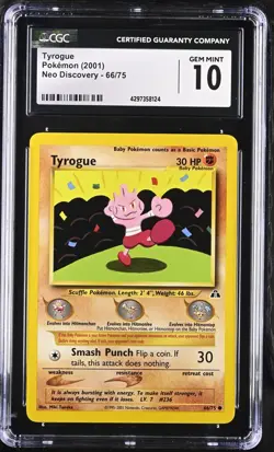 CGC 10 Tyrogue 66/75 Neo Discovery 2001 Pokemon Card - Image 1