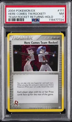 2004 POKEMON EX TEAM ROCKET RETURNS #111 HERE COMES TEAM ROCKET!-HOLO PSA 7 - Image 1