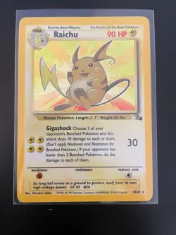 Raichu 14/62 Fossil Holo Pokemon Card, Excellent Condition, Ungraded - Image 1