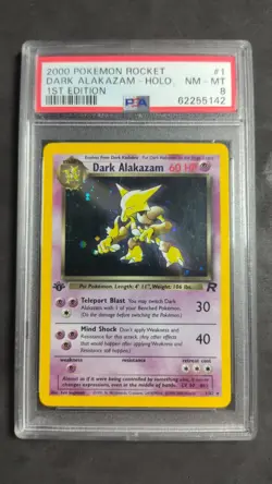 1/82 Dark Alakazam 1st Edition PSA 8 Holo Team Rocket Base Pokemon Card WOTC - Image 1