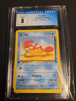 1999 POKEMON FOSSIL - 1ST EDITION #51/62 KRABBY CGC 8 NM / MINT - Image 1