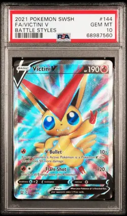2021 Pokemon Battle Styles #144 Full Art Victini V PSA 10 - Image 1