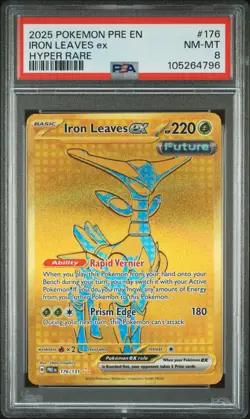 2025 POKEMON PRE EN-PRISMATIC EVOLUTIONS HYPER RARE #176 IRON LEAVES EX PSA 8 - Image 1