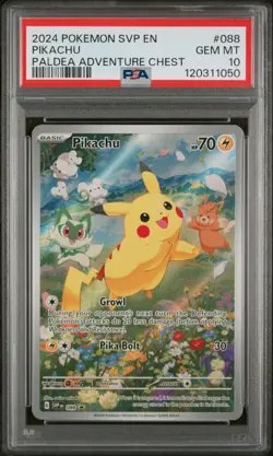 2024 POKEMON SVP EN-SV BLACK STAR PROMO PALDEA ADVENTURE CHEST PIKACHU PSA 10 - Image 1