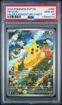 2024 POKEMON SVP EN-SV BLACK STAR PROMO PALDEA ADVENTURE CHEST PIKACHU PSA 10 - Image 1
