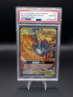PSA 10 GM Moltres Zapdos Articuno GX 44/68 2019 Pokemon Sun & Moon Hidden Fates - Image 1