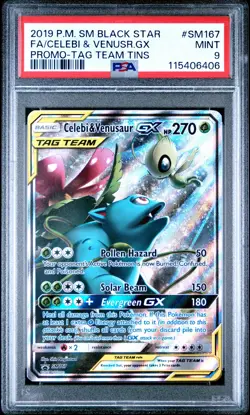 2019 POKEMON SM BLACK STAR PROMO #SM167 FULL ART/CELEBI & VENUSAUR GX PSA 9 - Image 1