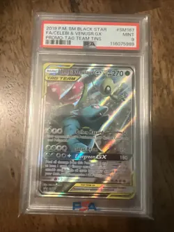 2019 POKEMON SM BLACK STAR PROMO #SM167 FULL ART/CELEBI & VENUSAUR GX PSA 9 - Image 1