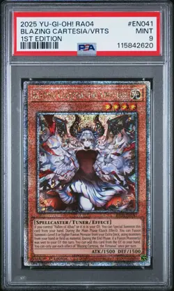 YUGIOH PSA 9 Blazing Cartesia, the Virtuous (Quarter Century Secret Rare) - Image 1