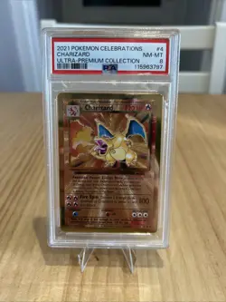 Pokemon Card Charizard 4/102 Gold Metal Celebrations UPC 25th Anniversary PSA 8 - Image 1