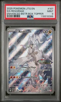2025 Pokemon JTG EN-Journey Together N'S Reshiram #167 Bstr Box Topper PSA 9 - Image 1
