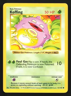 Pokemon Koffing 51/102 WotC Base Set Shadowless Unlimited LP - Image 1