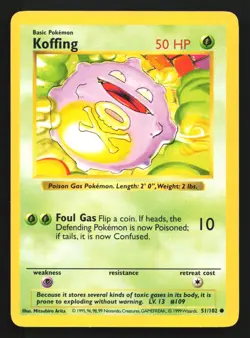 Pokemon Koffing 51/102 WotC Base Set Shadowless Unlimited LP - Image 1