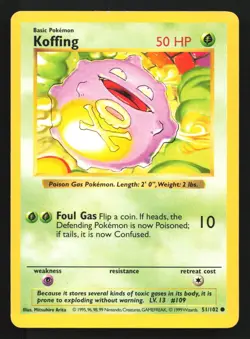 Pokemon Koffing 51/102 WotC Base Set Shadowless Unlimited LP - Image 1