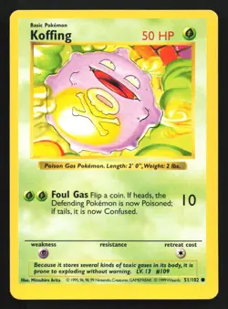 Pokemon Koffing 51/102 WotC Base Set Shadowless Unlimited LP - Image 1