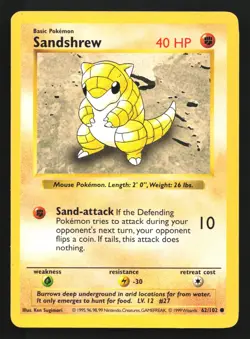 Pokemon Sandshrew 62/102 WotC Base Set Shadowless Unlimited LP - Image 1