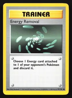 Pokemon Energy Removal 92/102 WotC Base Set Shadowless Unlimited LP - Image 1