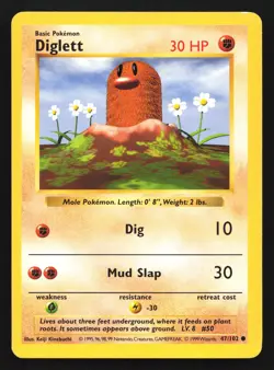 Pokemon Diglett 47/102 WotC Base Set Shadowless Unlimited LP - Image 1