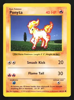 Pokemon Ponyta 60/102 WotC Base Set Shadowless Unlimited LP - Image 1