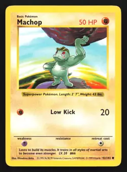 Pokemon Machop 52/102 WotC Base Set Shadowless Unlimited LP - Image 1