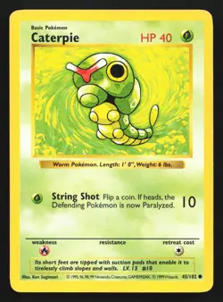 Pokemon Caterpie 45/102 WotC Base Set Shadowless Unlimited LP - Image 1