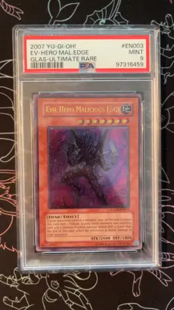 PSA 9 MINT Evil Hero Malicious Edge GLAS-EN003 Ultimate Rare Yugioh - Image 1