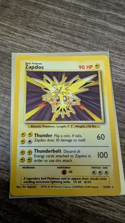 Pokemon TCG Zapdos Base Set Holo Unlimited Rare Card 16/102 Near Mint NM - Image 1