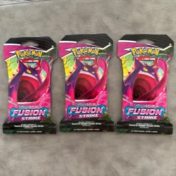 Lot of 3 - Pokemon TCG Sword & Shield Fusion Strike Sleeved Booster Pack - New - Image 1
