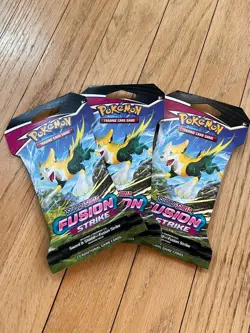 Lot of 3 - Pokemon TCG Sword & Shield Fusion Strike Sleeved Booster Pack - New - Image 1