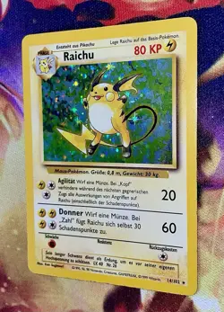 Raichu German Pokemon Base Set Unlimited Holo Rare 14/102 1999 NM Condition - Image 1