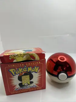 23K Gold Plated CHARIZARD Trading Card 1999 Pokemon Ball Red Box - Image 1