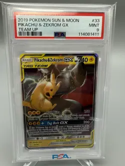 Pokemon Pikachu & Zekrom GX 33/181 Full Art Holo Tag Team Sun & Moon PSA Mint 9 - Image 1