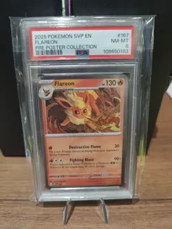 Pokemon SVP en Flareon 2025 Pre-Poster Collection 167 PSA 8 - Image 1