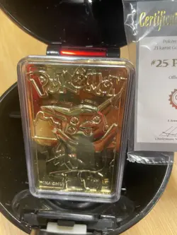 23K Gold Plated PIKACHU Trading Card 1999 Burger King Pokemon Ball w/Box - Image 1
