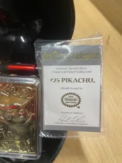 23K Gold Plated PIKACHU Trading Card 1999 Burger King Pokemon Ball w/Box - Image 2